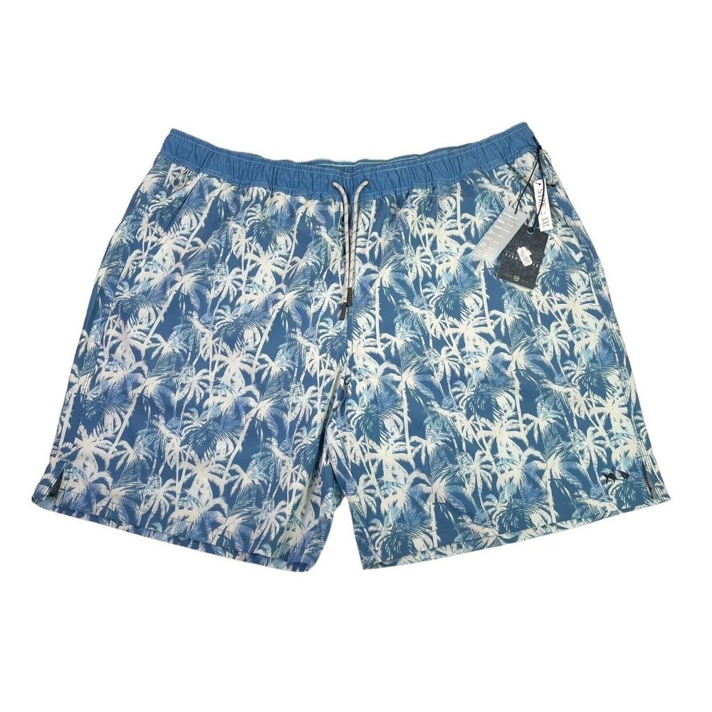 Blue Palm Print Men's Swim Trunks